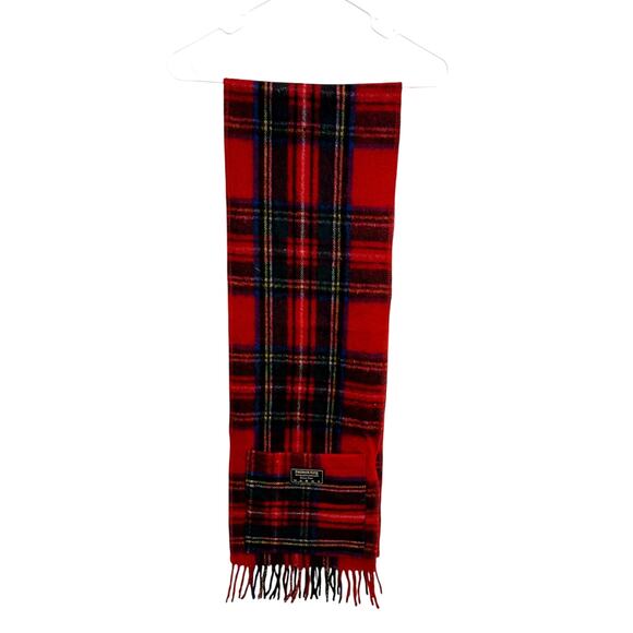Patrick King Woollen Mills Scotland Red Tartan Plaid Merino Wool Pocket Scarf - Picture 2 of 3
